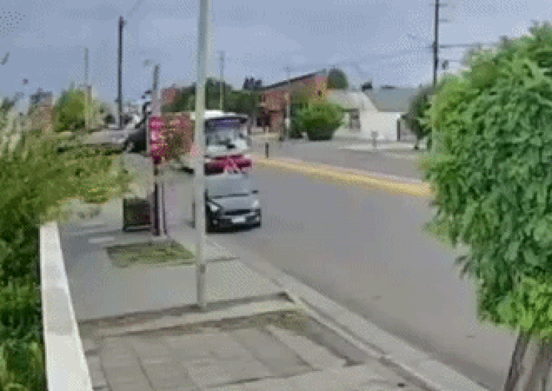 Milagro en Trelew: abrió la puerta sin mirar y tiró un ciclista a la calle que casi lo aplasta un colectivo