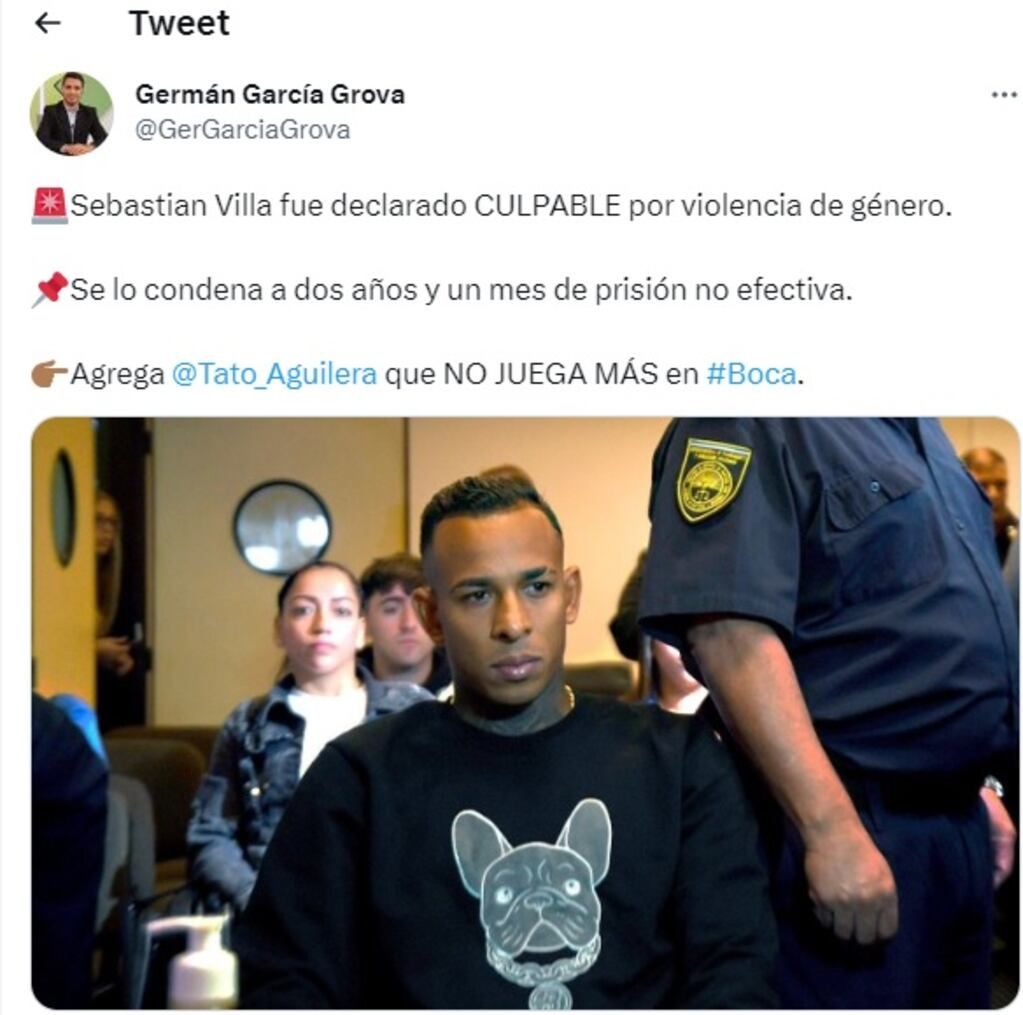 Villa recibió la pena de 2 años y un mes de prisión en suspenso