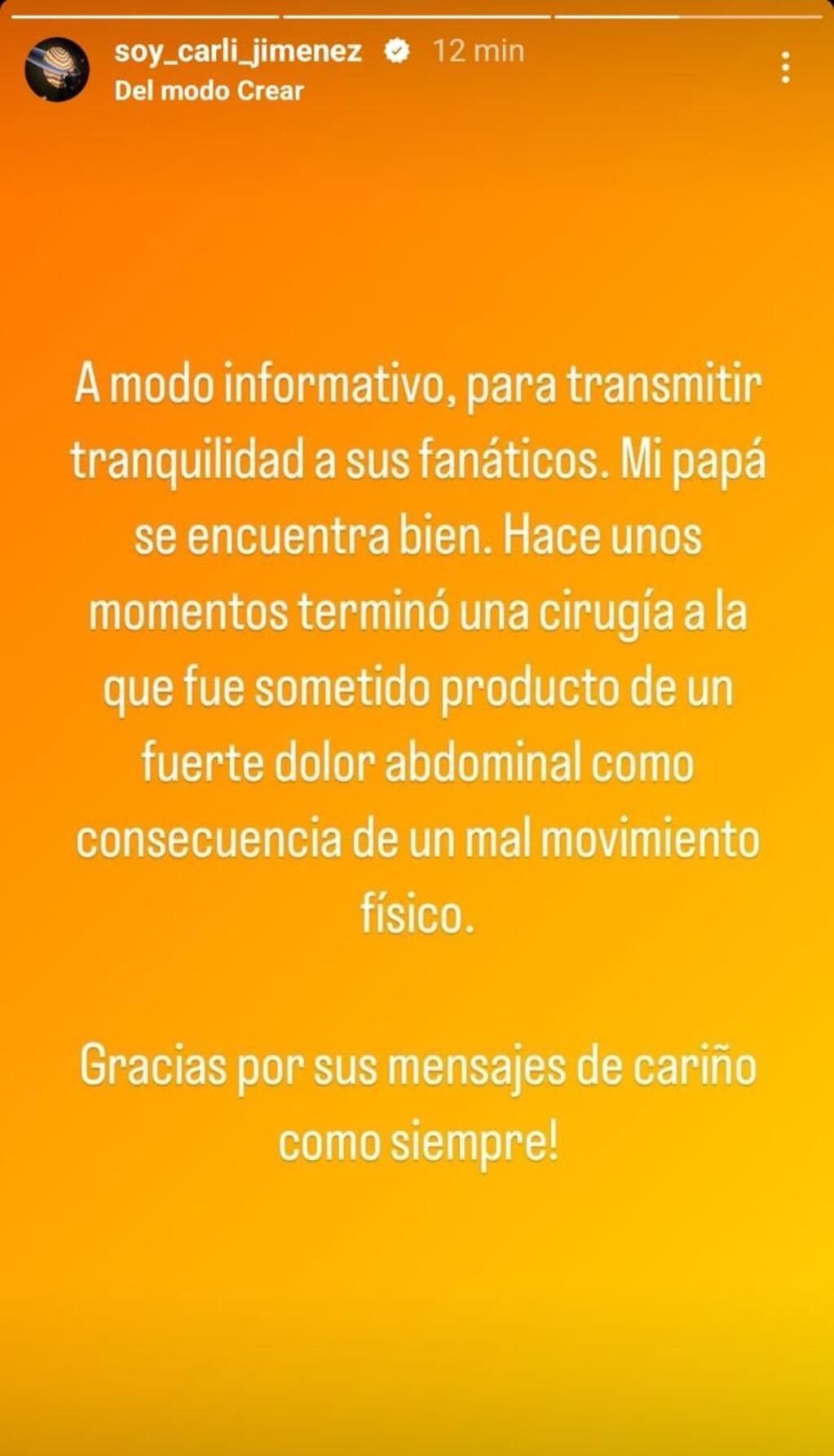 El comunicado de la familia.