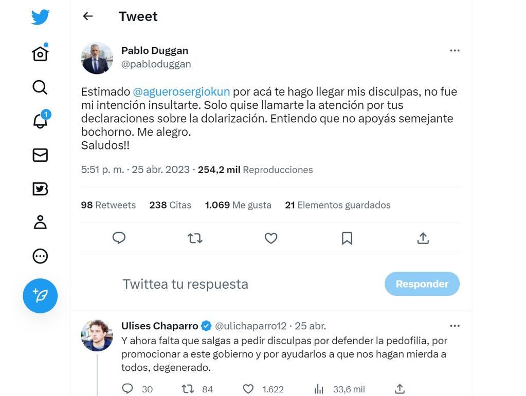 Pablo Duggan le pidió disculpas al Kun Agüero.
