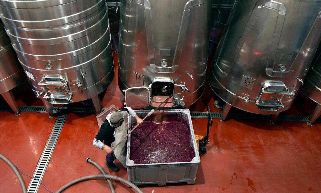 24 Mayo 2022 Economía Trabajo de mantenimiento en bodega Pulenta Estate los trabajadores limpian y mantienen los contenedores del vino, después del Fin de Cosecha  Foto: Orlando Pelichotti / Los Andes