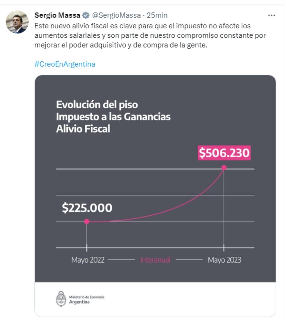 El Ministro de Economía dio los detalles de la medida a través de su cuenta de Twitter - Twitter Sergio Massa
