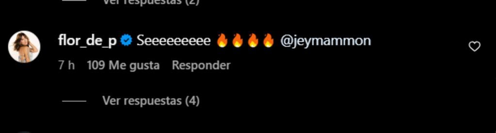 Florencia Peña celebró el posteo de Jey Mammon