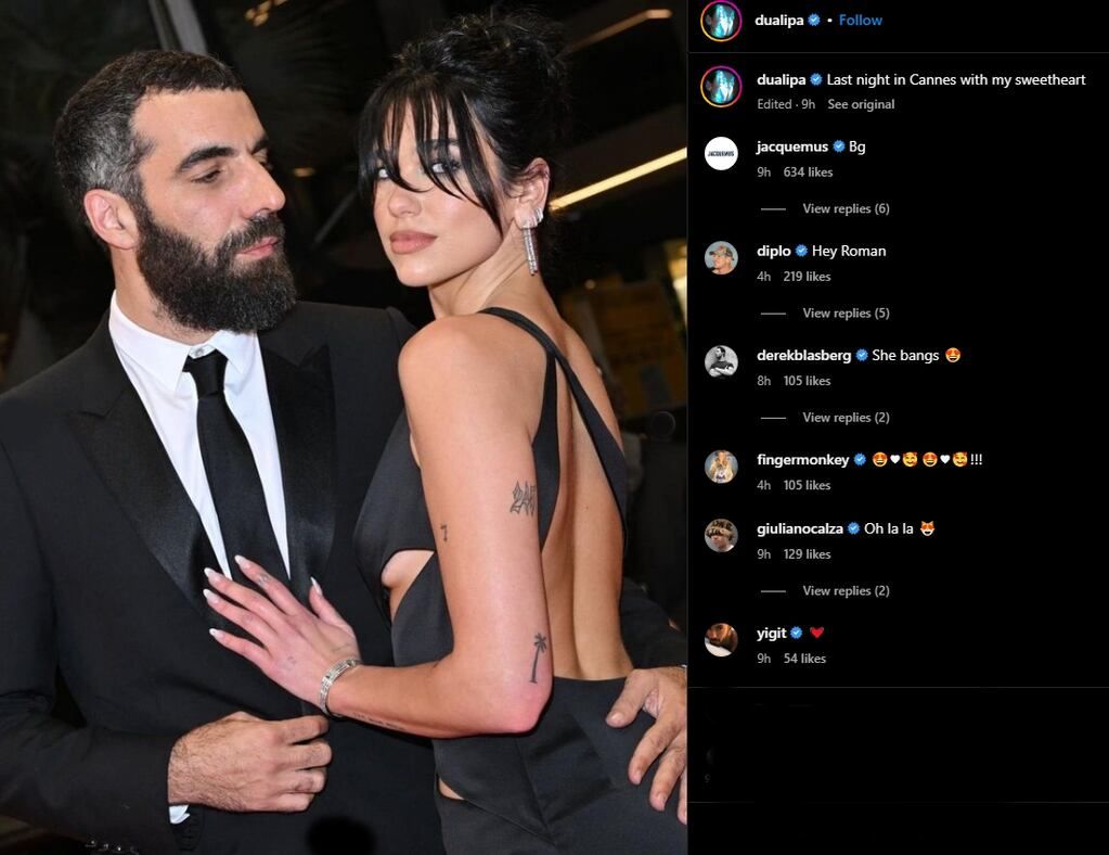 Publicación de Instagram en la que Dua Lipa confirmó su relación con Romain Gavras. Foto: Dua Lipa / Instagram