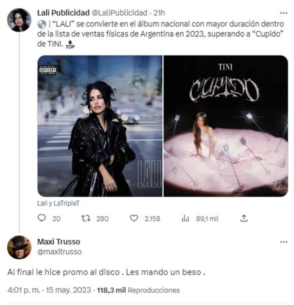 El comentario de Maxi Trusso en un post de Lali que despertó el enojo de los fanáticos. - Twitter
