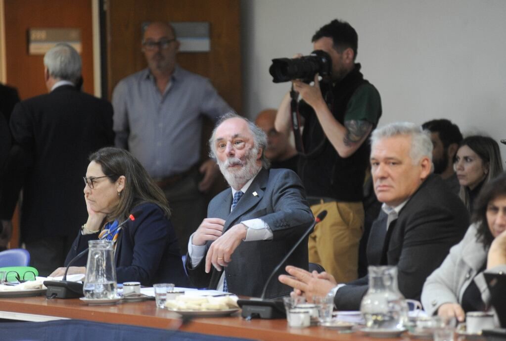 Los diputados de Juntos por el Cambio Carla Carrizo, Pablo Tonelli y Fernando Carbajal en la Comisión de Juicio Político (Foto: Federico López Claro)