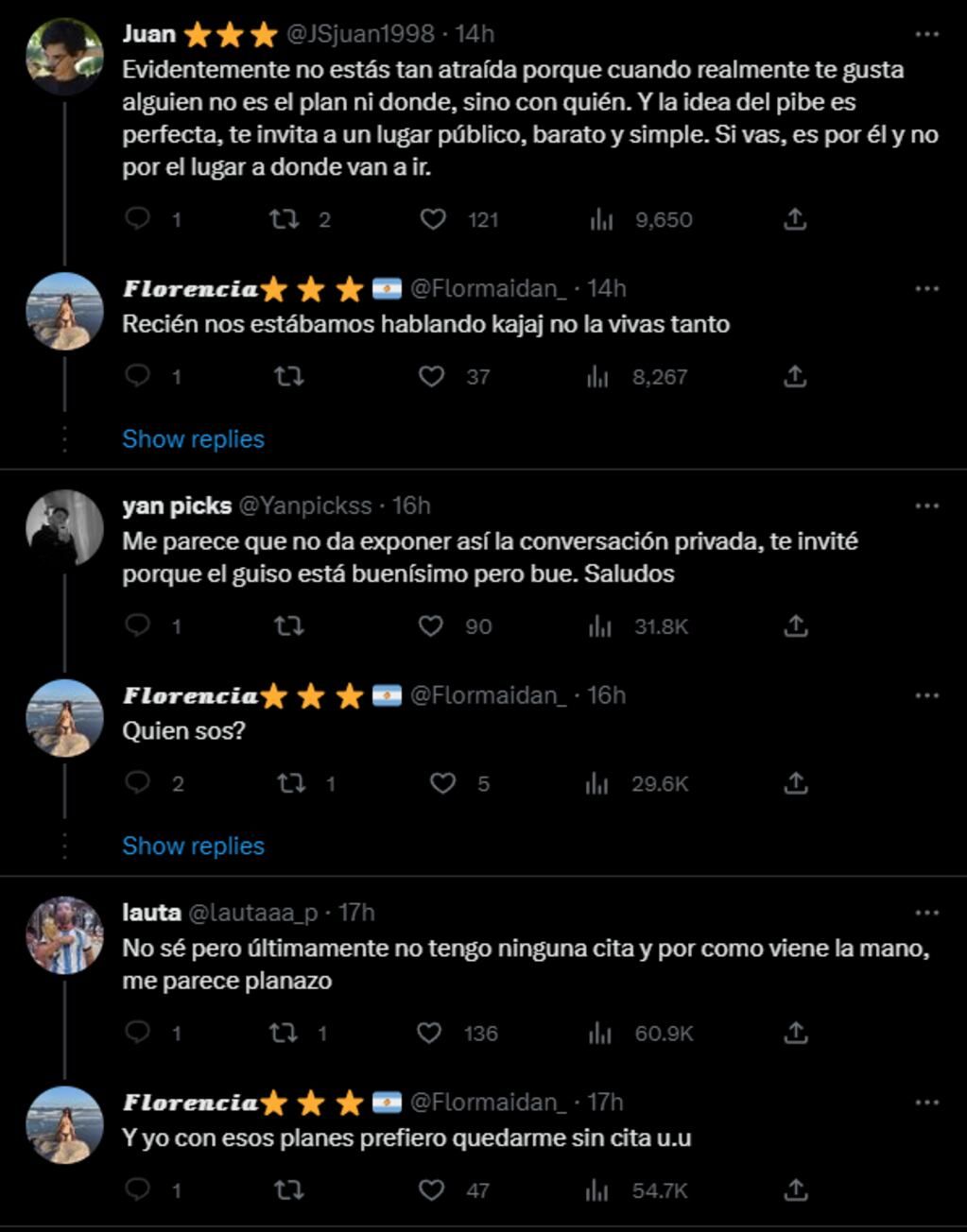 Comentarios sobre la cita fallida. Foto: Twitter/@Flormaidan_