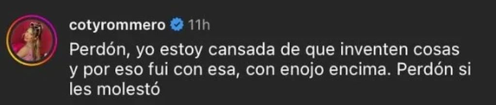 El descargo en redes de Coti Romero