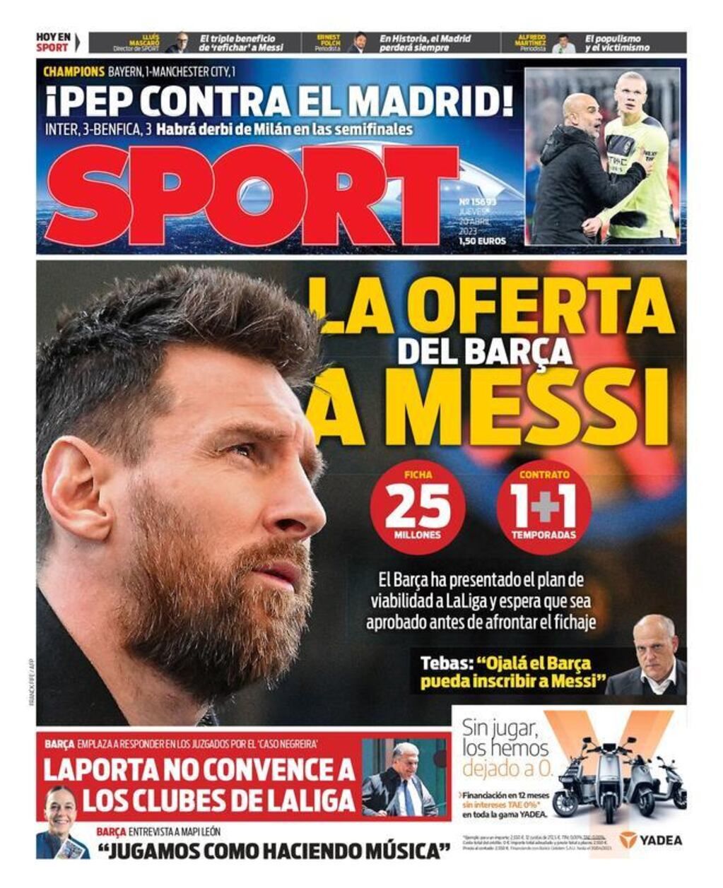 Portada del diario Sport de hoy jueves.