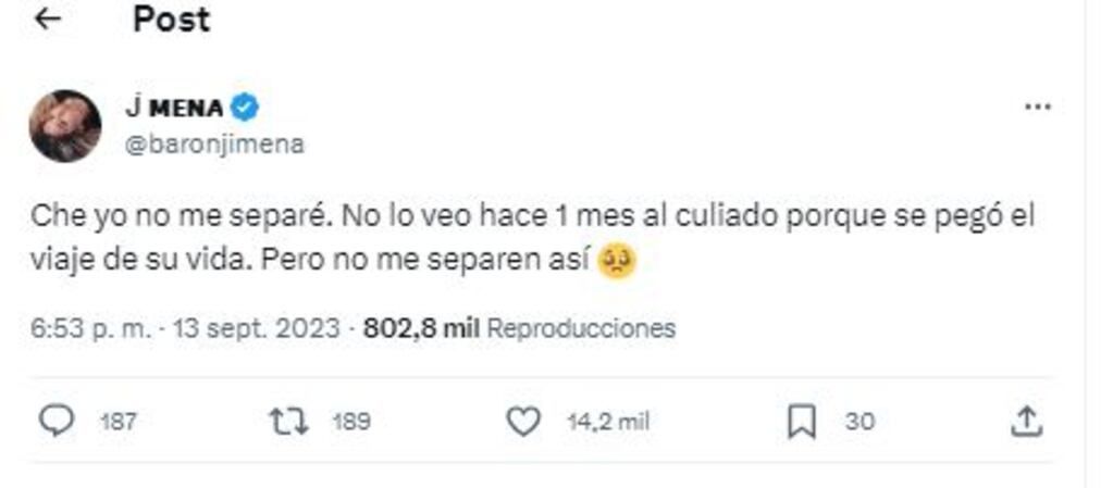 Jimena Barón anunció a que se debe su distanciamiento de su novio.