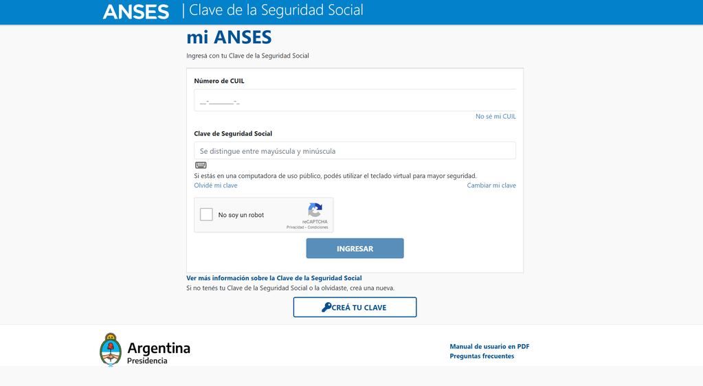 Ingreso a pedir turno en Anses. Captura de pantalla.