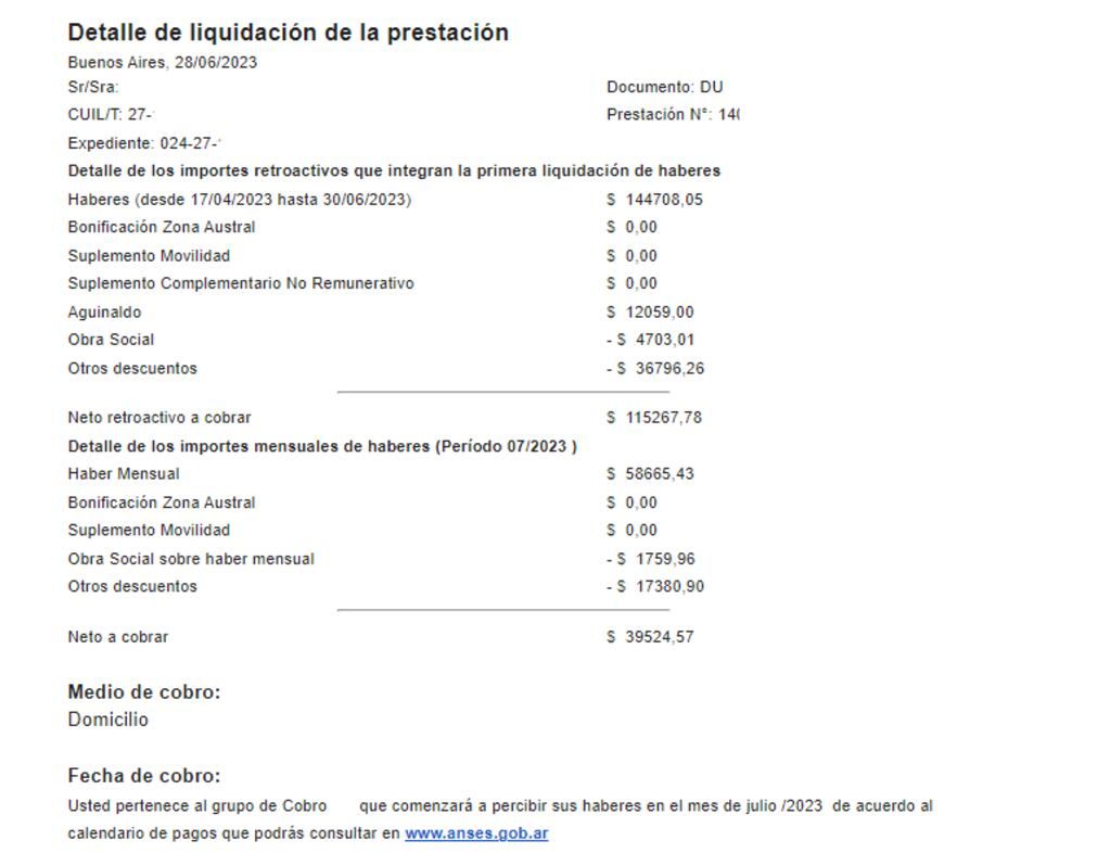 Ejemplo de una liquidación de jubilación con moratoria, más el retroactivo que se genera por los 90 días que pasan entre que se inicia el trámite y se comienza a cobrar