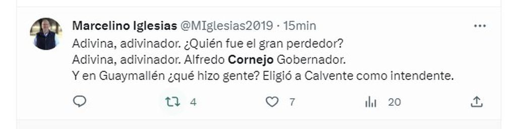 Marcelino Iglesias aseguró que Cornejo fue reelecto Gobernador