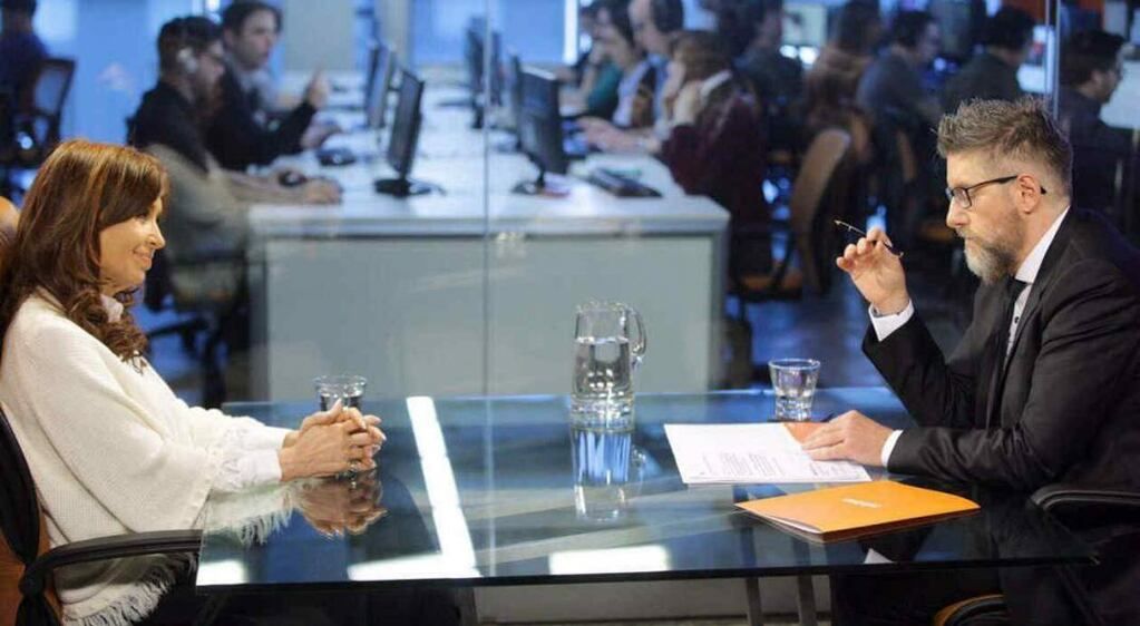 Cristina Kirchner durante una entrevista con Luis Novaresio en 2017 en Infobae.