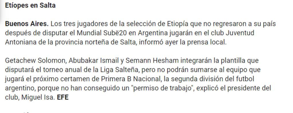Los 3 futbolistas etíopes que se escondieron en Argentina luego del Mundial Sub 20 de 2001 para evitar ser fusilados. Foto: Captura Web