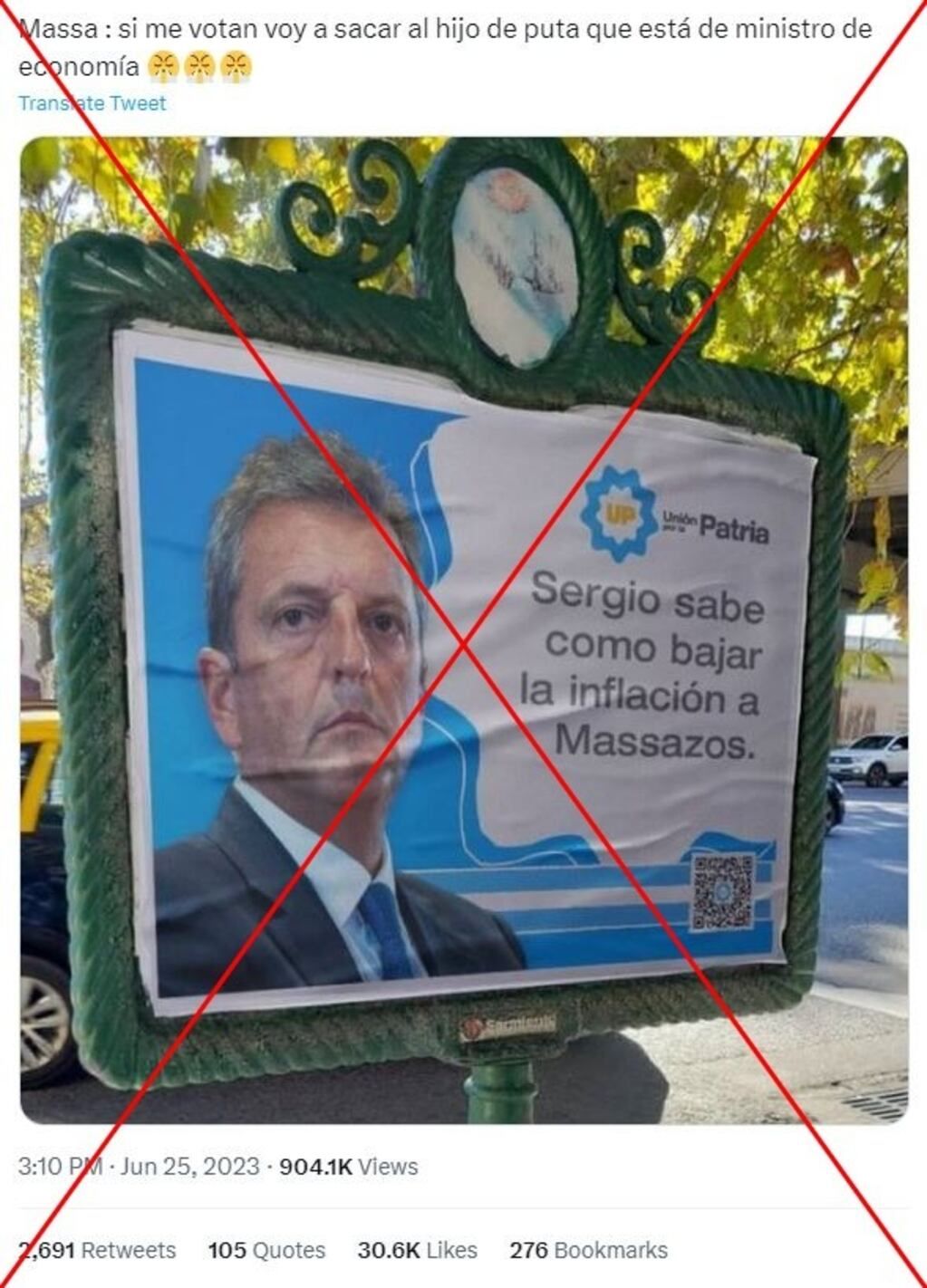 Captura de pantalla de un tuit hecha el 26 de junio de 2023.