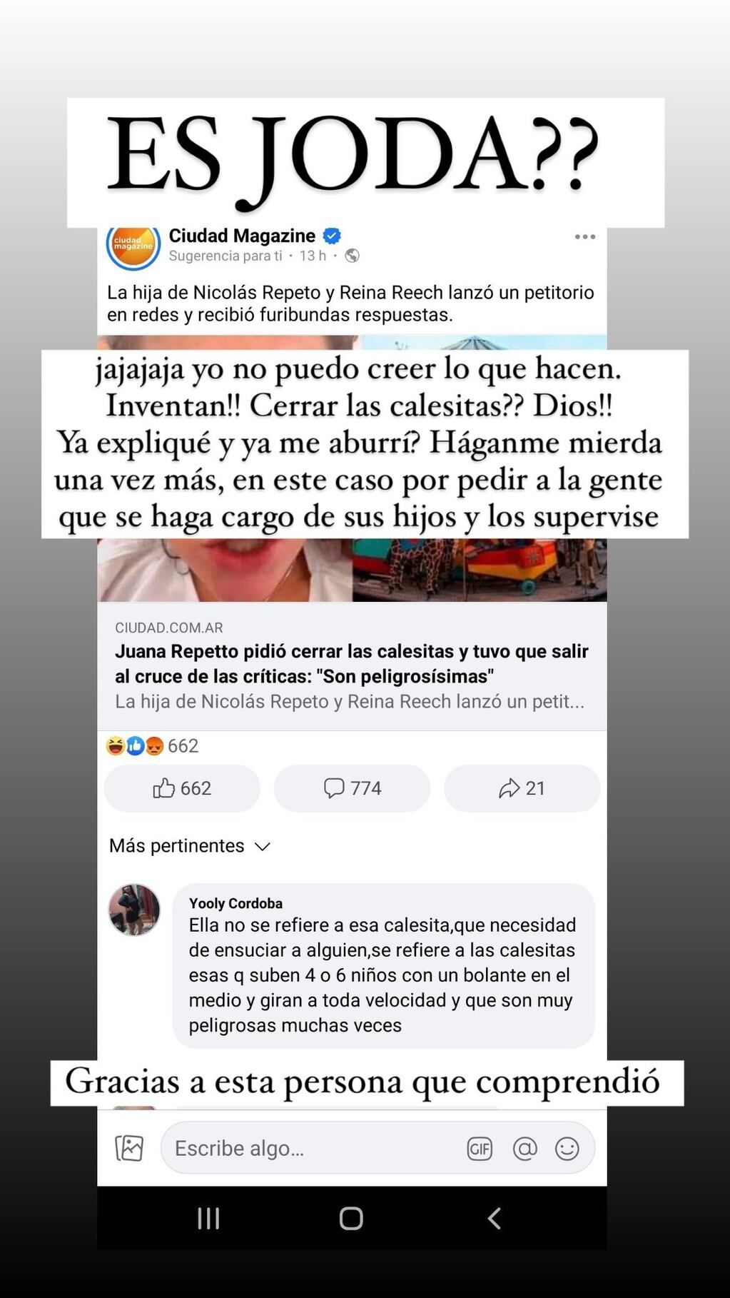 Juana Repetto contra las calesitas después de que su hijo se accidentara