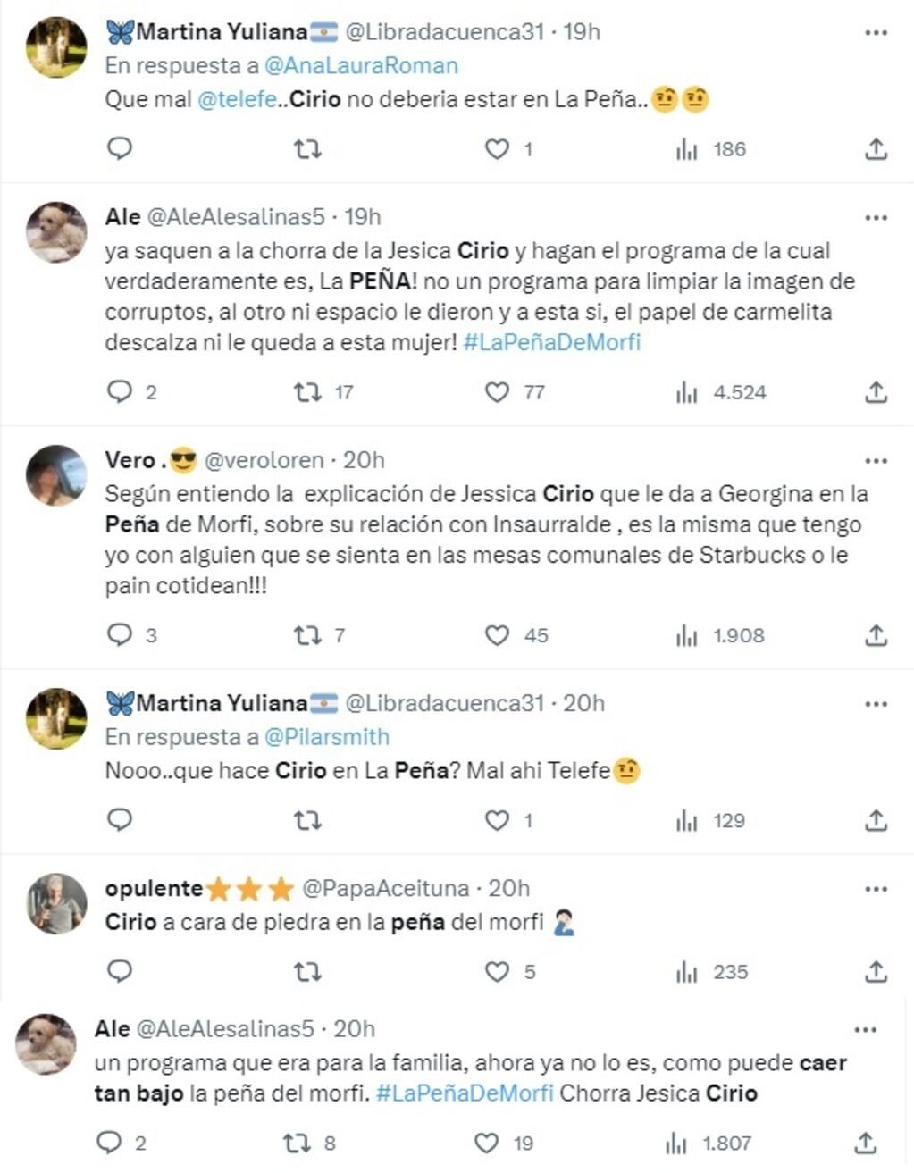 Indignación y enojo en las redes porque Jésica Cirio sigue conduciendo "La peña de Morfi" (Telefe)