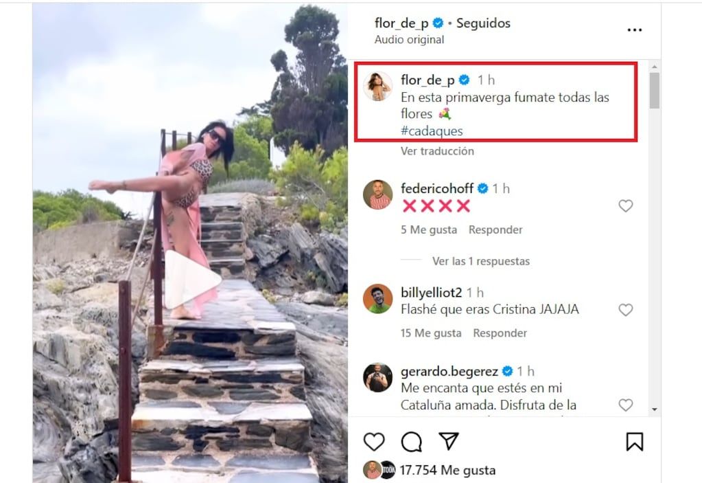 Polémico mensaje de Flor Peña en redes. Captura de Instagram.