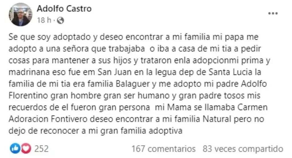 Un sanjuanino busca en las redes sociales a su familia biológica.