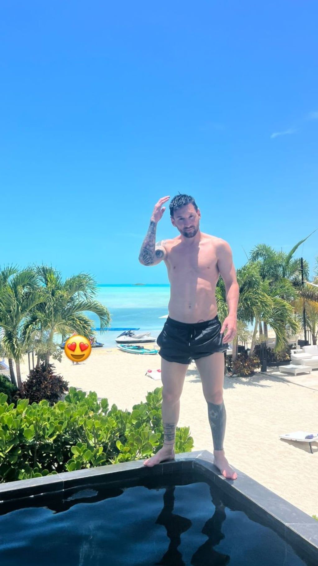 Lionel Messi se fue de vacaciones a las Bahamas y publicó fotos de la playa.
