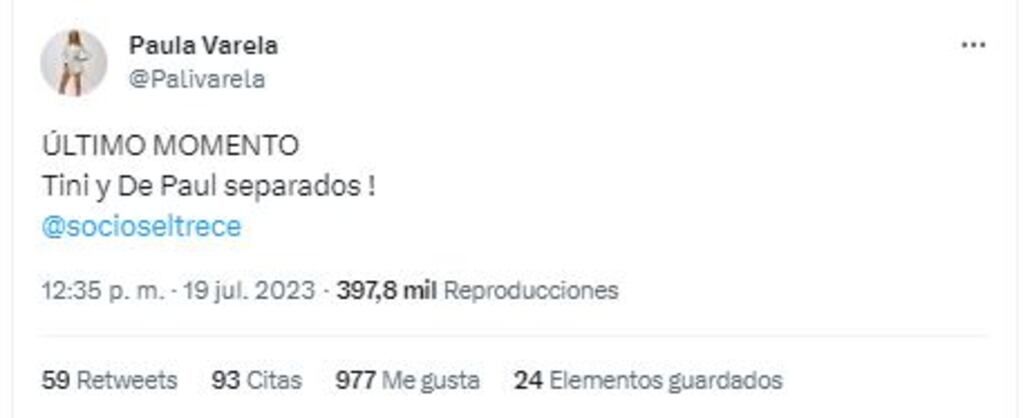 El periodista desmintió la información sobre la ruptura de De Paul y Tini