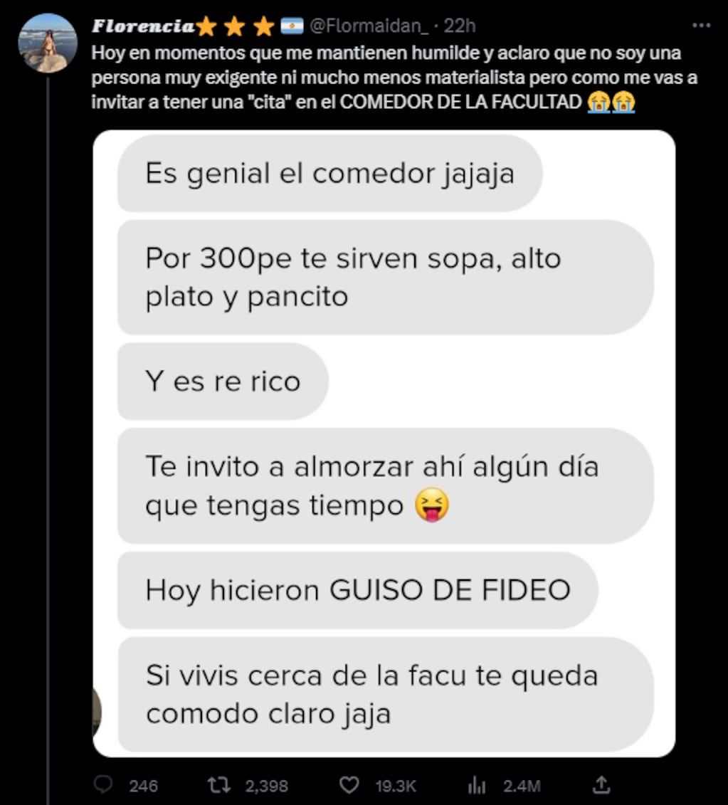 El posteo de la joven que se viralizó. Foto: Twitter/@Flormaidan_