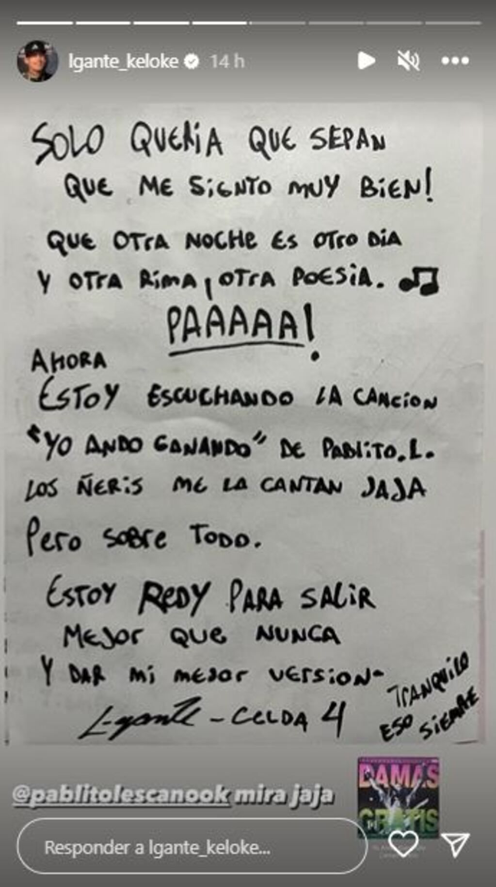 Las nuevas cartas que escribió L-Gante mientras está preso
