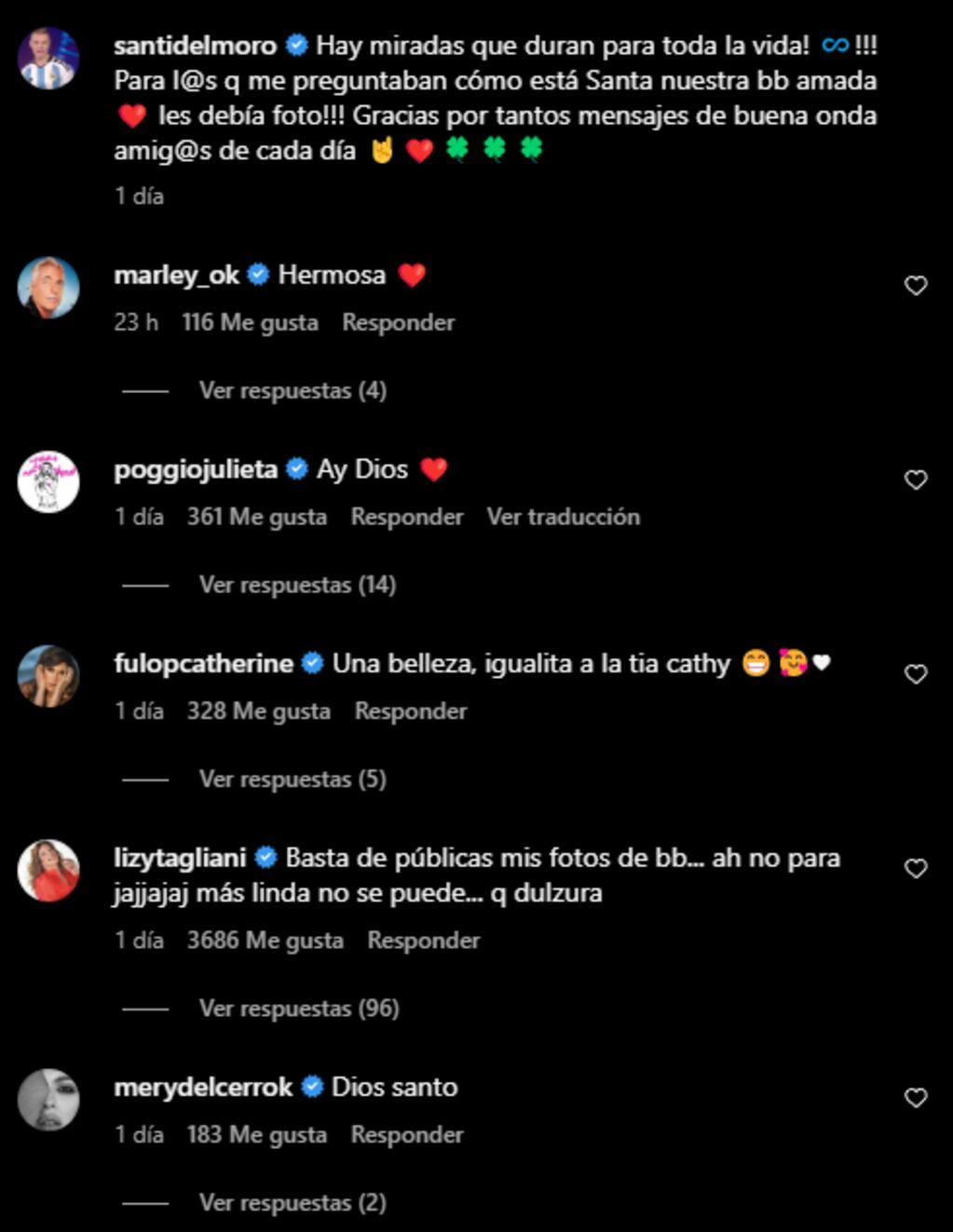 Comentarios en el posteo de Santiago. Foto: Instagram/@santidelmoro