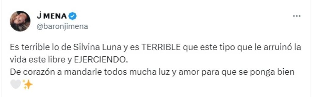 El tuit de apoyo de Jimena Barón a Silvina Luna