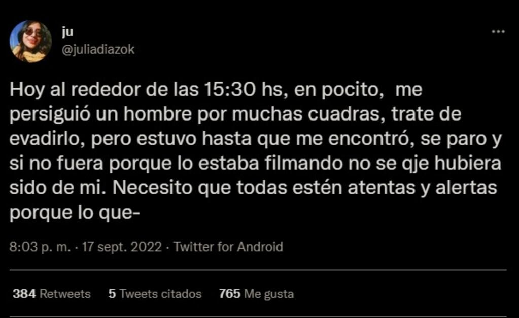 El tuit de la damnificada. Foto: Web