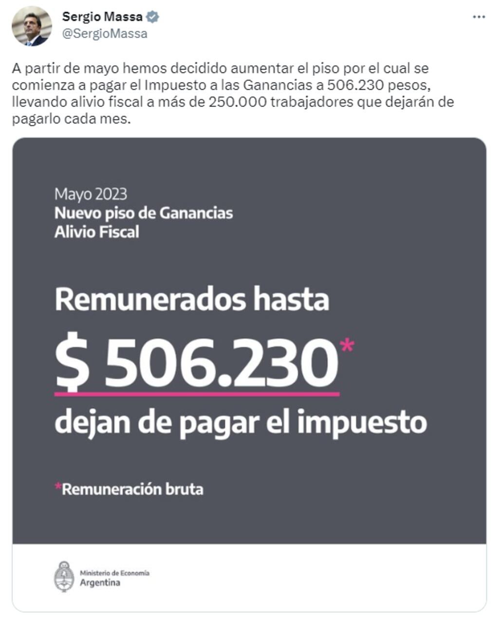 El Ministro de Economía dio los detalles de la medida a través de su cuenta de Twitter - Twitter Sergio Massa