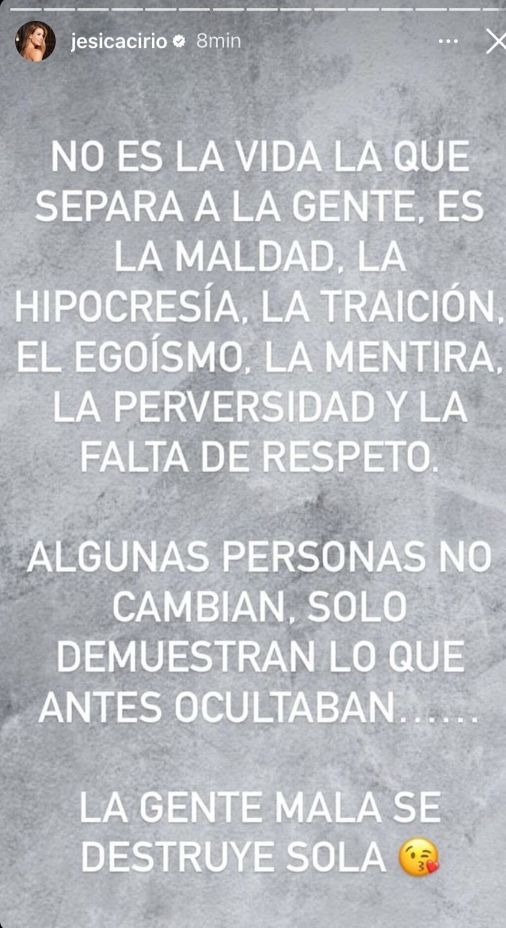 Jesica Cirio fue tajante con un mensaje de Instagram