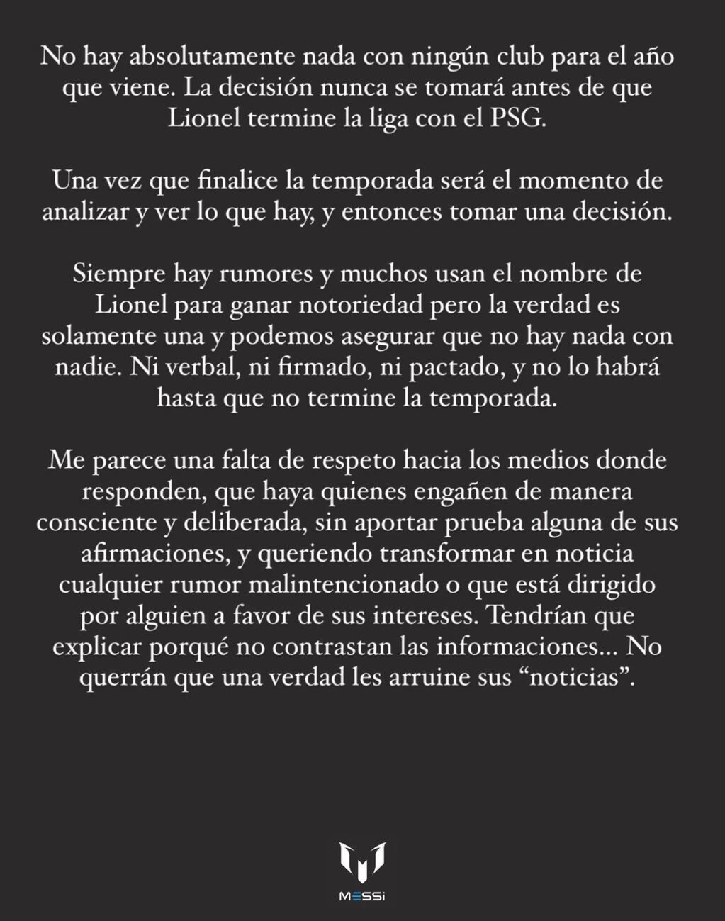 El comunicado de Jorge Messi sobre el futuro de su hijo