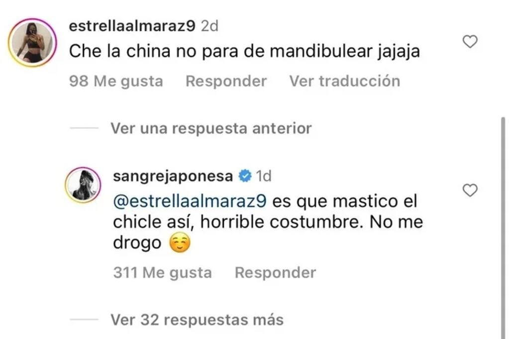 La China Suárez le respondió a una usuaria que la acusó de estar drogada en la fiesta Bresh.