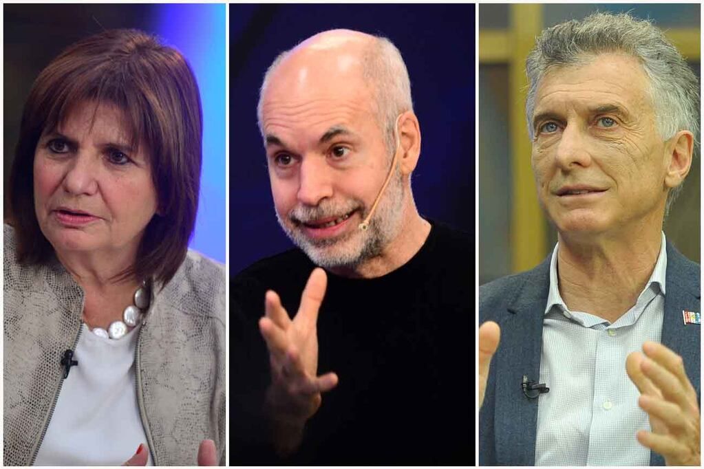 Juntos por el Cambio: Patricia Bullrich, Horacio Rodríguez Larreta y Mauricio Macri (La Voz)