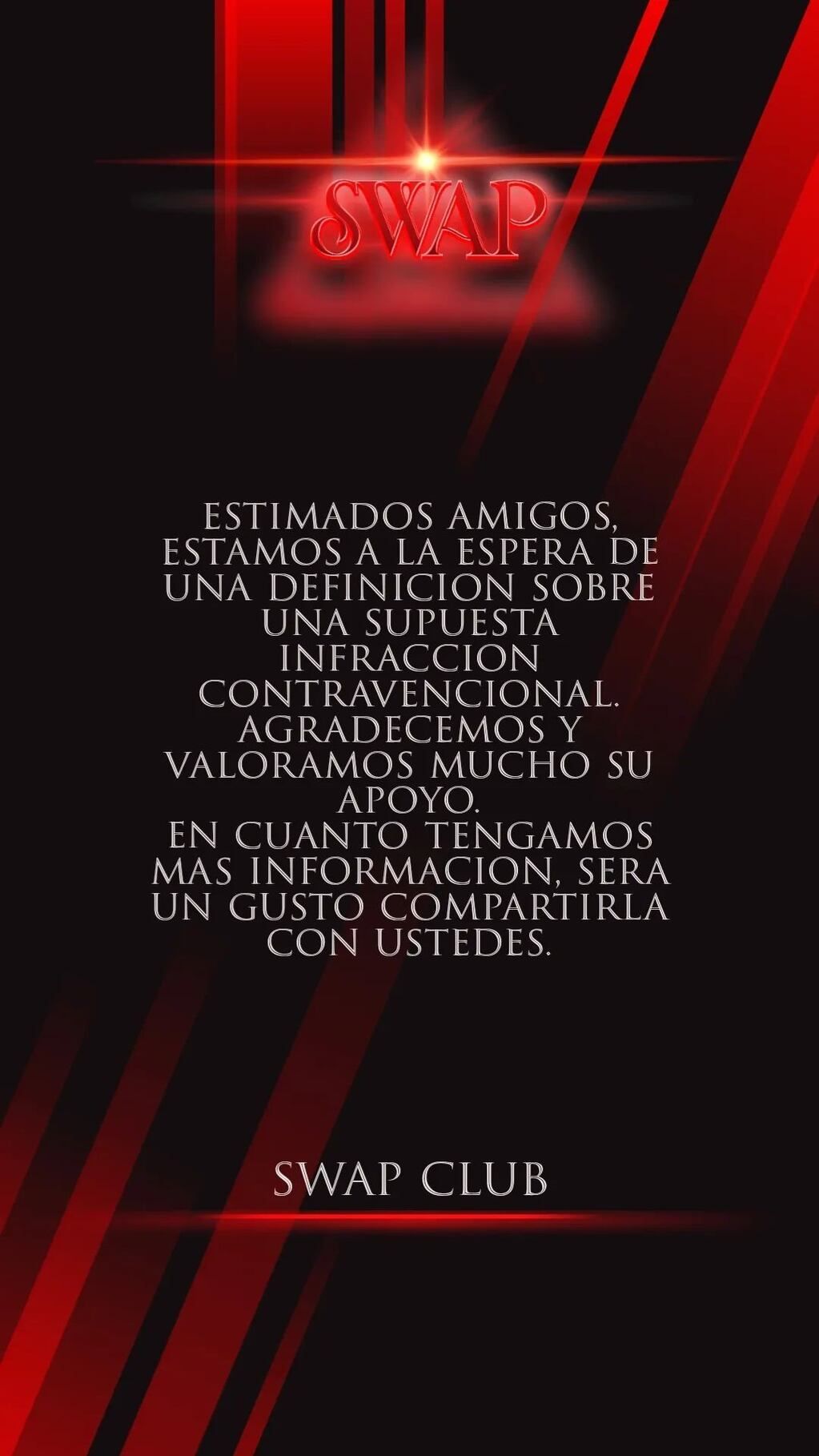 El mensaje en redes del boliche clausurado.