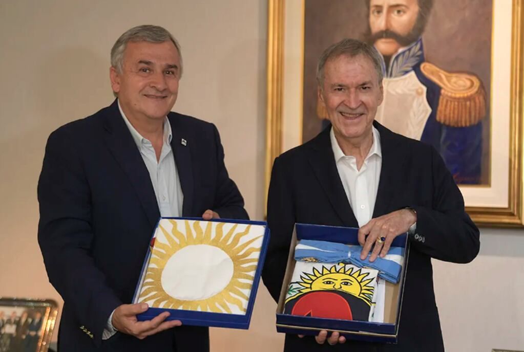 Reunión. El año pasado, el gobernador Juan Schiaretti recibió a su colega de Jujuy, Gerardo Morales, presidente del radicalismo.  ( Gobierno de Córdoba / Archivo)