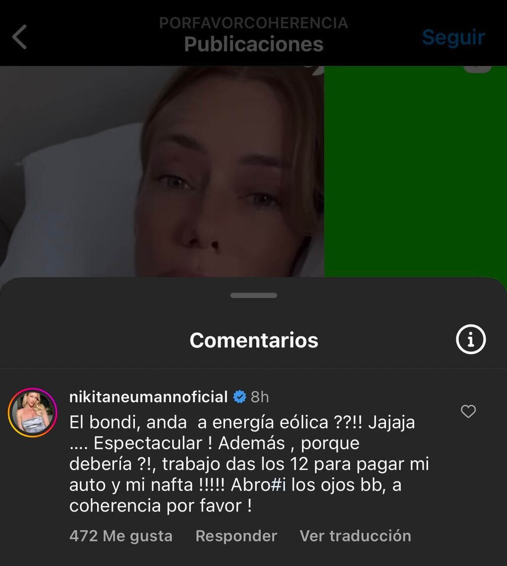 Nicole Neumann le contestó a sus seguidores
