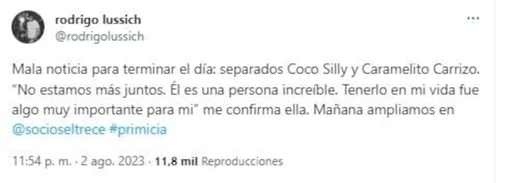 Caramelito anunció su ruptura con Coco Sily.