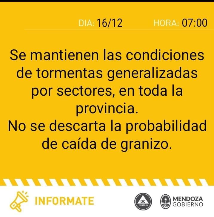 Alerta amarilla por tormentas en Mendoza.