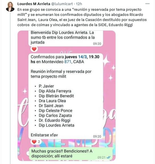 La diputada mendocina de LLA divulgó chats en los que se revelan conversaciones partidarias sobre la visita a genocidas. X