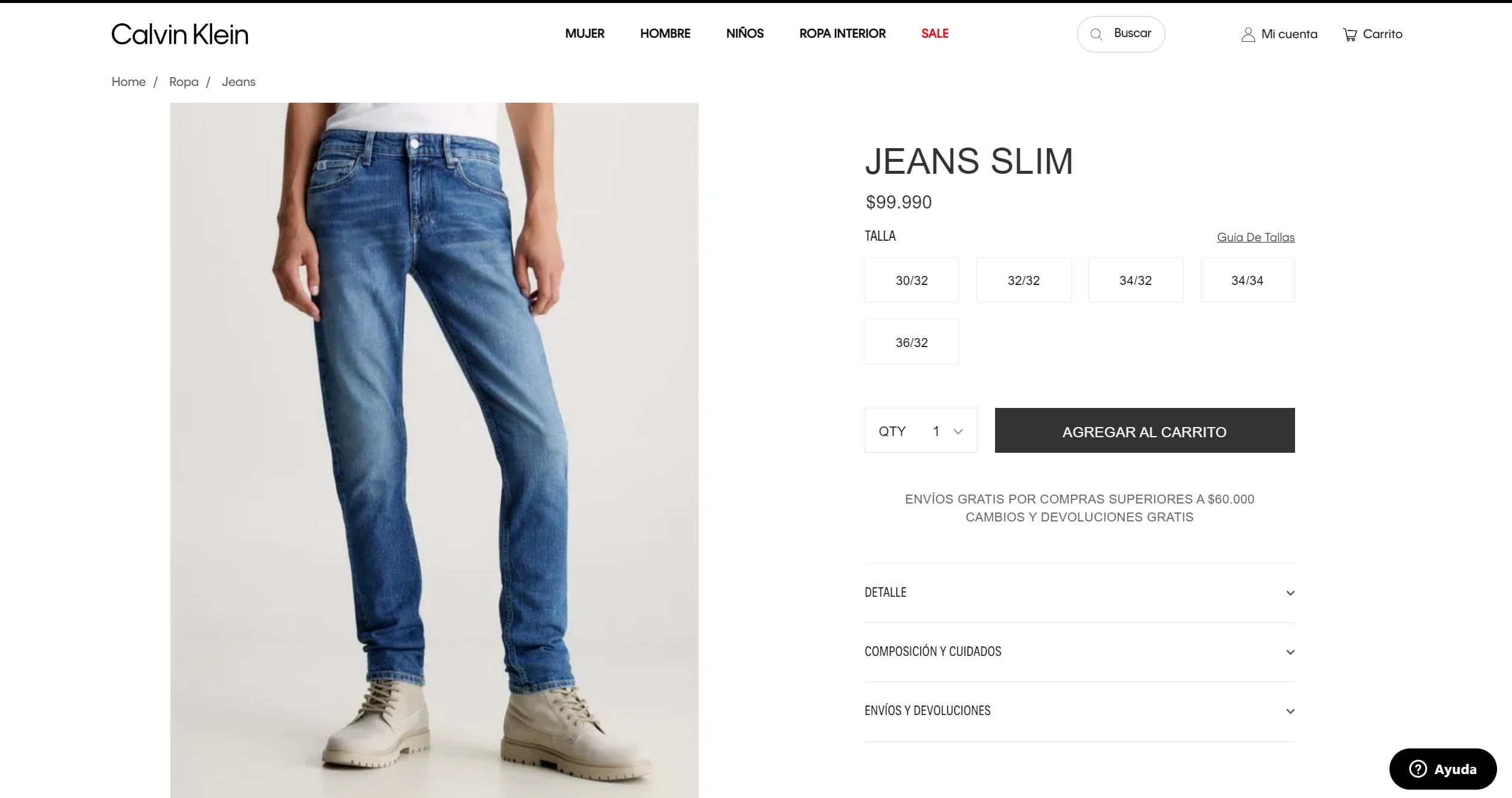 Jean Calvin Klein hombre, precio Chile.