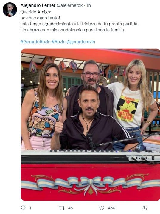 El mensaje de Lerner tras la muerte de Rozín (Twitter)