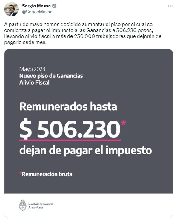 El Ministro de Economía dio los detalles de la medida a través de su cuenta de Twitter - Twitter Sergio Massa