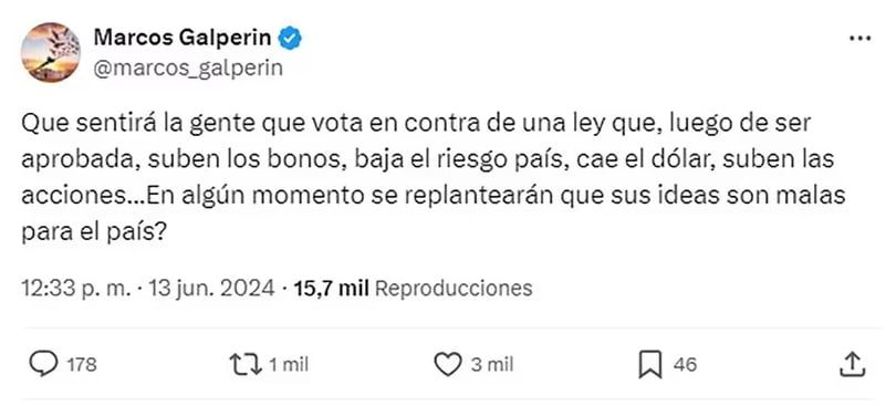 No es la primera vez que el CEO de Mercado Libre se pronuncia a favor del gobierno de Javier Milei - X