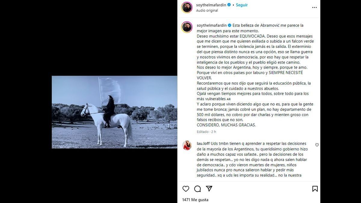 Thelma Fardin habló sobre el Gobierno de Javier Milei.