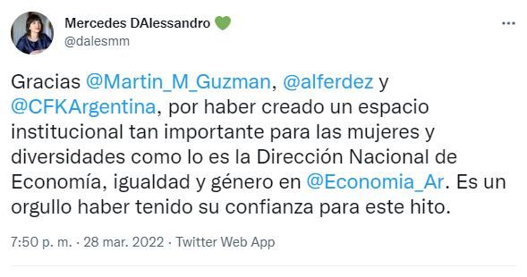 Mensaje en Twitter.