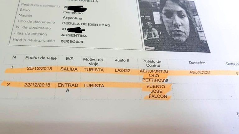 La prueba de que la joven abogada salió del país sin autorización judicial.