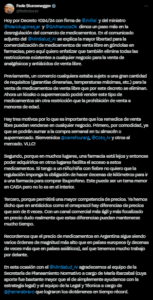 Federico Sturzenegger explicó la nueva medida sobre los medicamentos de venta libre. Foto: captura.
